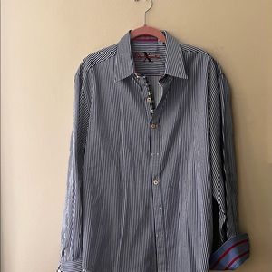 ROBERT GRAHAM X FLIP CUFF BUTTON DOWN BLUE &WHITE STRIPED SHIRT XL/TG